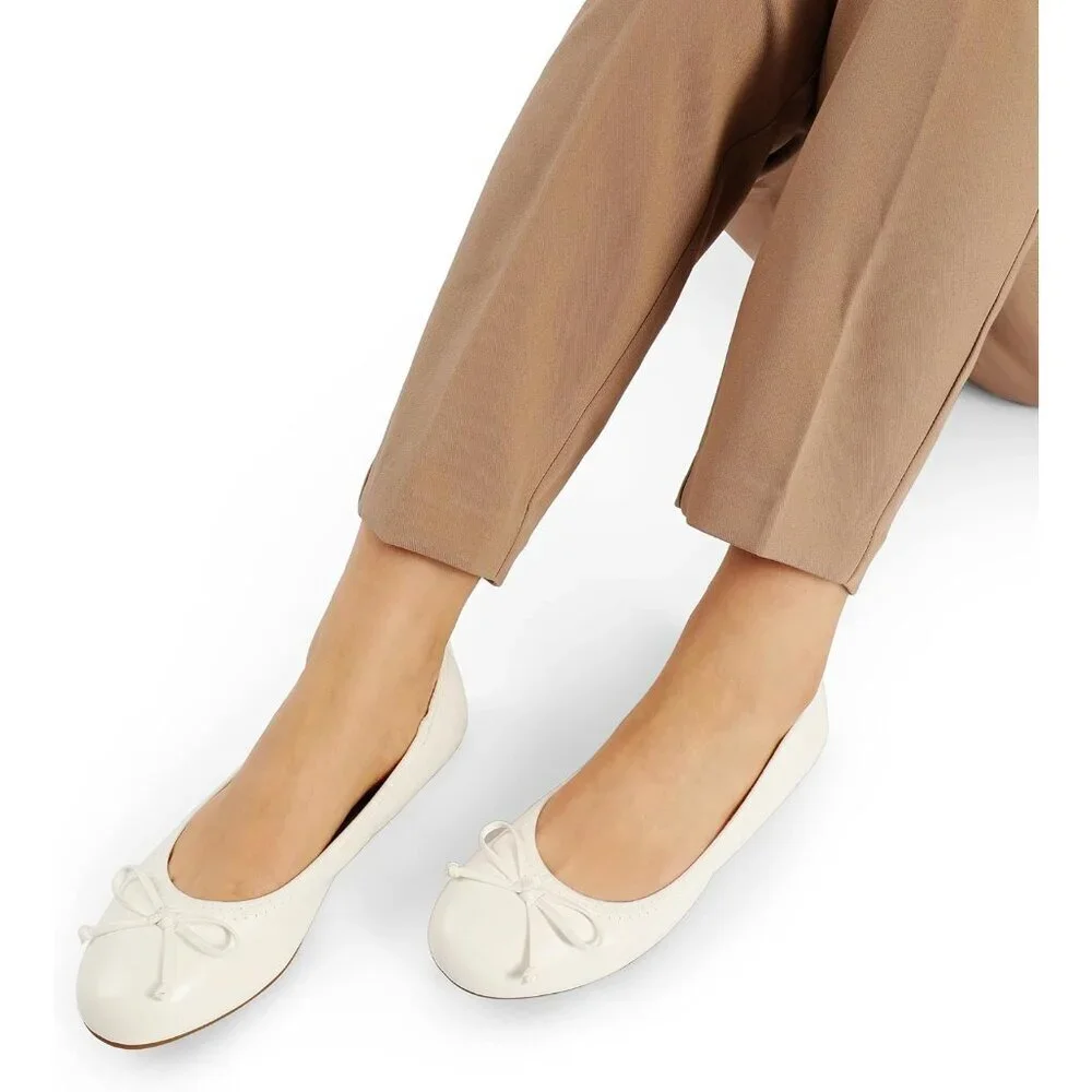 Women's White Bowknot Round Toe Comfort Light Weight Slip-on Foldable Flats